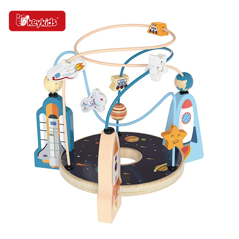 Factory custom educational Wooden space toys beads wire maze game for kids W11B299