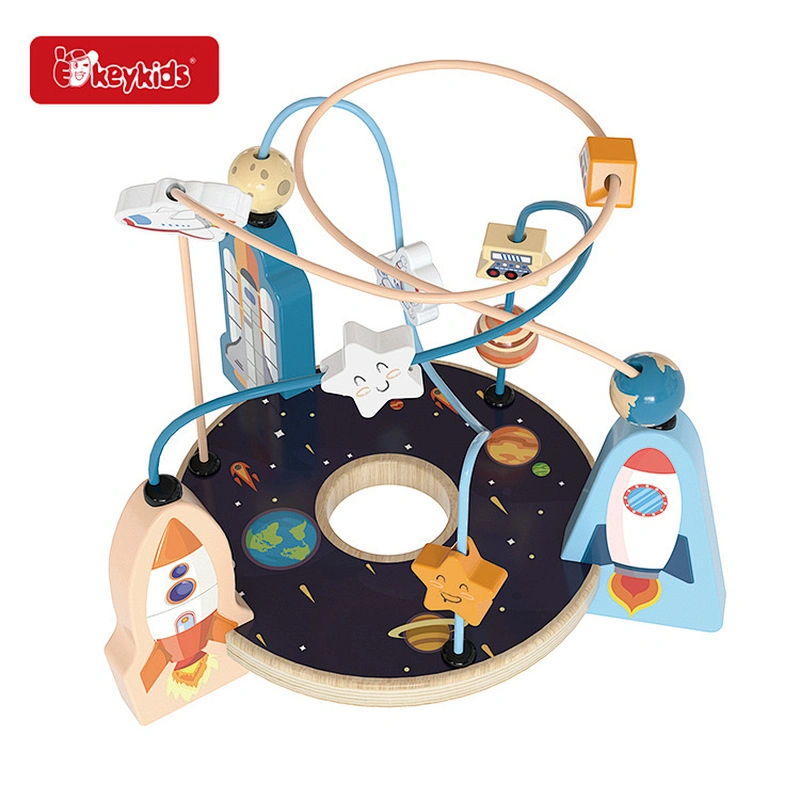 Factory custom educational Wooden space toys beads wire maze game for kids W11B299