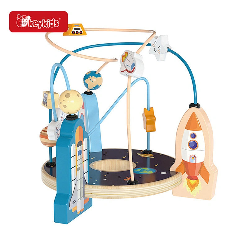 Factory custom educational Wooden space toys beads wire maze game for kids W11B299